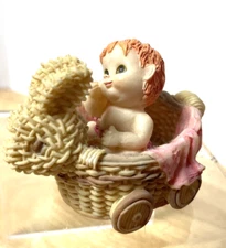 CWI New York Special Issue Baby Girl in Bunny Carriage Figurine Vtg Gift Collect