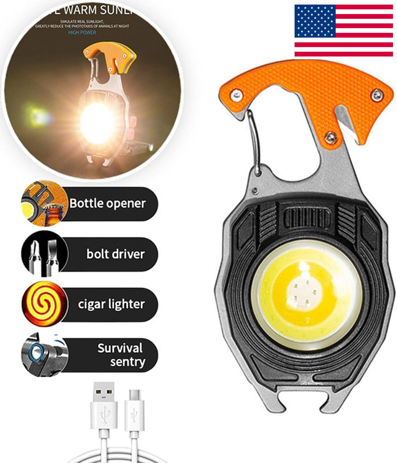 Keychain Flashlight Multifunction LED Work Light Lamp Screwdriver Cigar Lighter