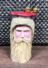 Santa Claus Hand Carved Christmas Ornament Painted Whittled Wood Folk Art OOAK