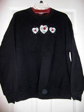 Black Sweatshirt w/Heart Rose Appliques Size Large