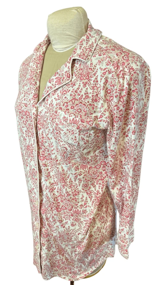 Camisa para dormir de franela Lauren Ralph Lauren talla Estampado floral M rosa/blanco. Acogedor Comf Foto 3 de 4