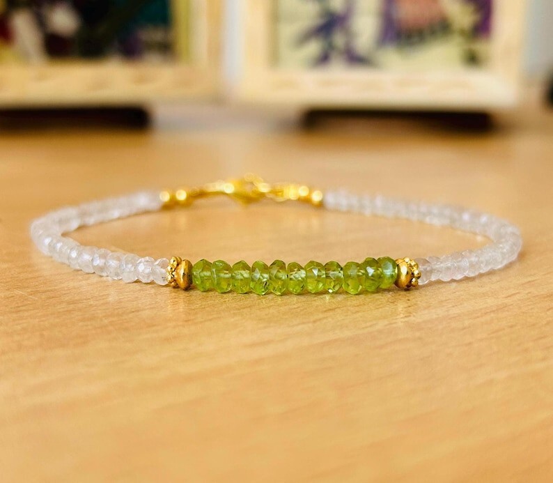 Natural A++ Peridot & Moonstone Faceted Rondelle Gemstone Beaded