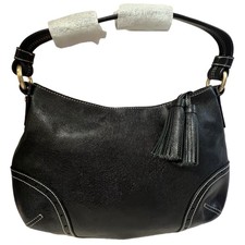 Talbots Women's Black Leather Tasseled Y2k Style Shoulder Bag
