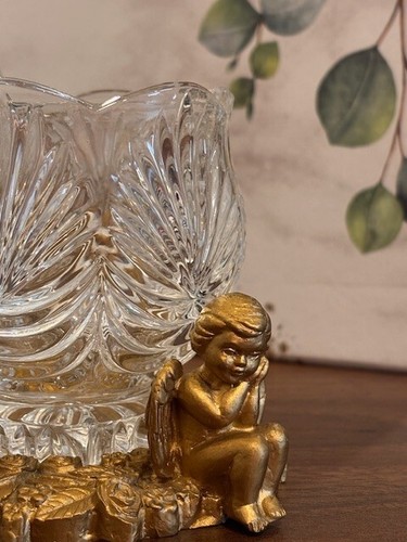Vintage Angelic Elegant Cherub Crystal Candle Holder w/ Resin Gold Stand SOLID! - Picture 14 of 16