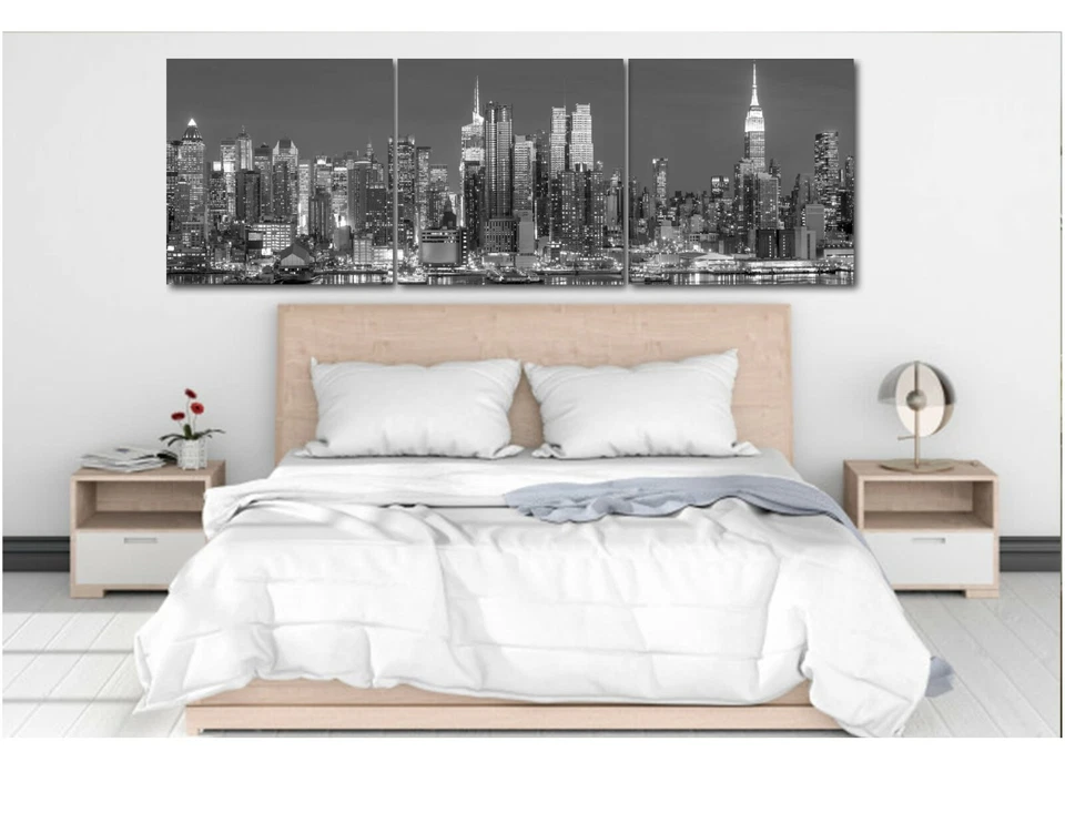 Arte de pared para el hogar con imagen panorámica del horizonte en blanco y negro de Nueva York Foto 4 de 4