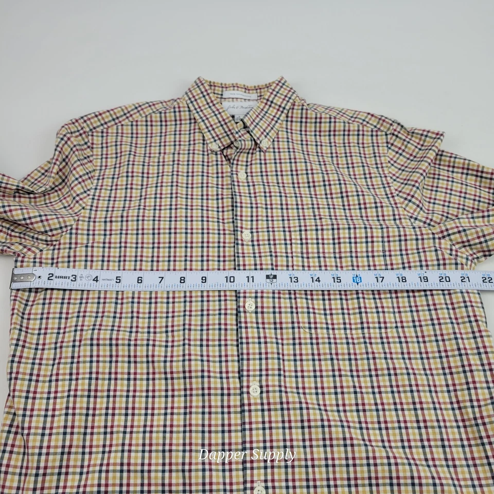 John W. Nordstrom 正装衬衫中号格子纽扣红色黄色蓝绿色米色  — 第 4/4 张图片