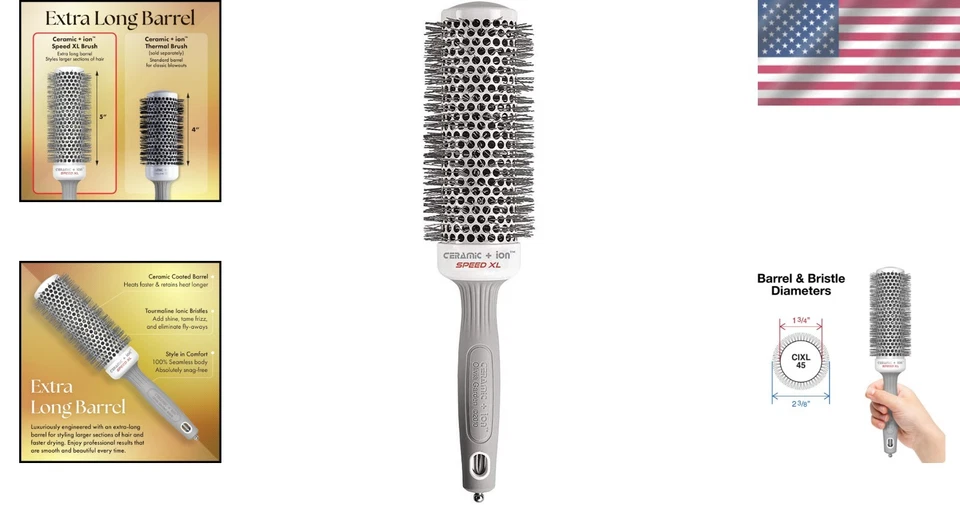 Ceramic + Ion Speed XL Thermal Hair Brush - Extra Long Round for Salon Blowouts - Image 2 of 4