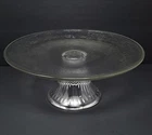 Vintage Anchor Hocking Monaco Ribbed Glass 11" Cake Stand With Frosted Plate