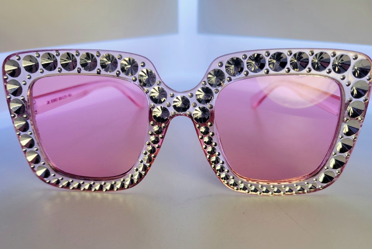 Rhinestone Sunglasses Square Pink Gradient Lenses & Crystal  display picture 2