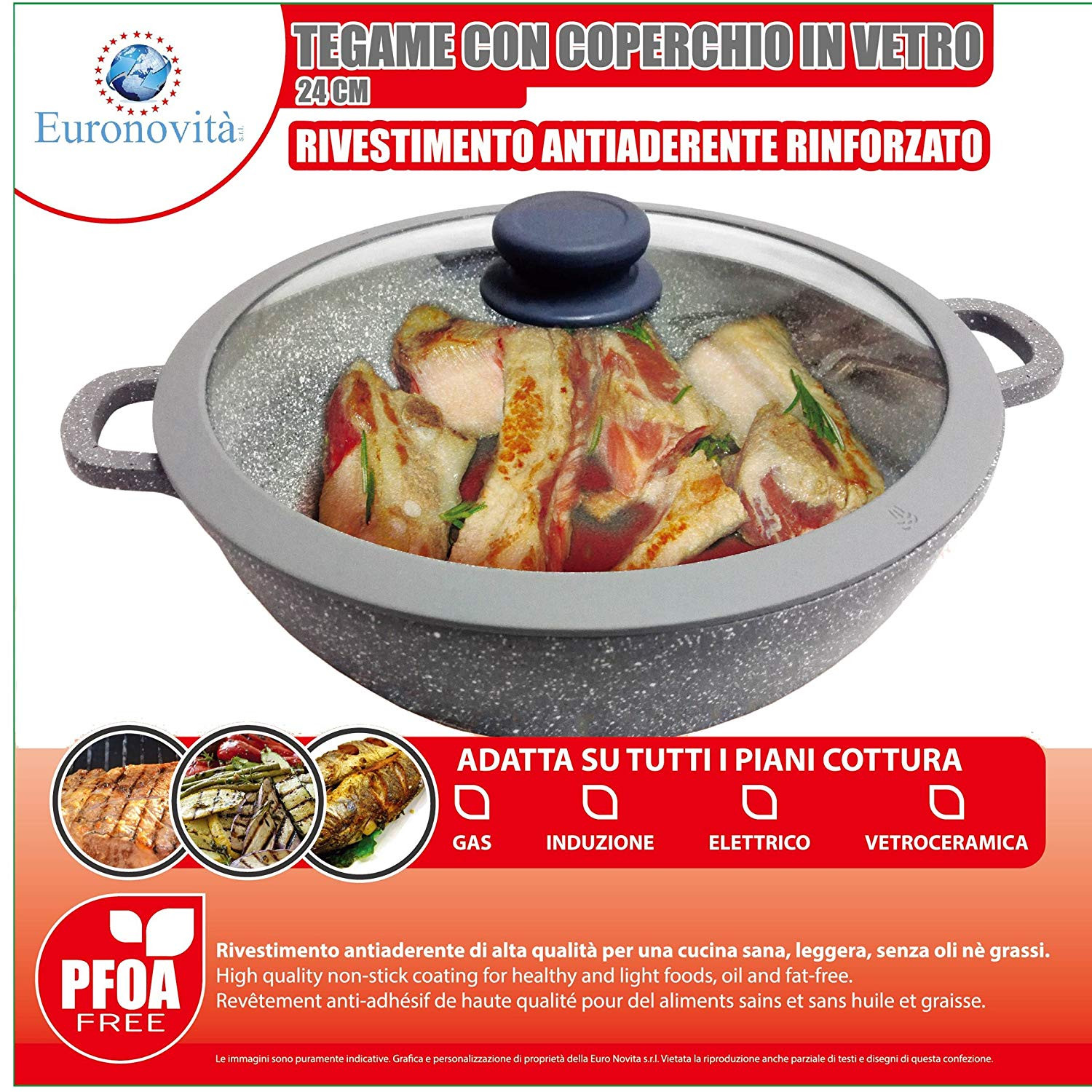 37671 TEGAME PADELLLA PENTOLA WOK IN PIETRA CON MANICI E COPERCHIO CM. 28