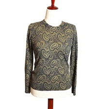 Ralph Lauren Black Label top black and gold sparkly paisley print long sleeve SP
