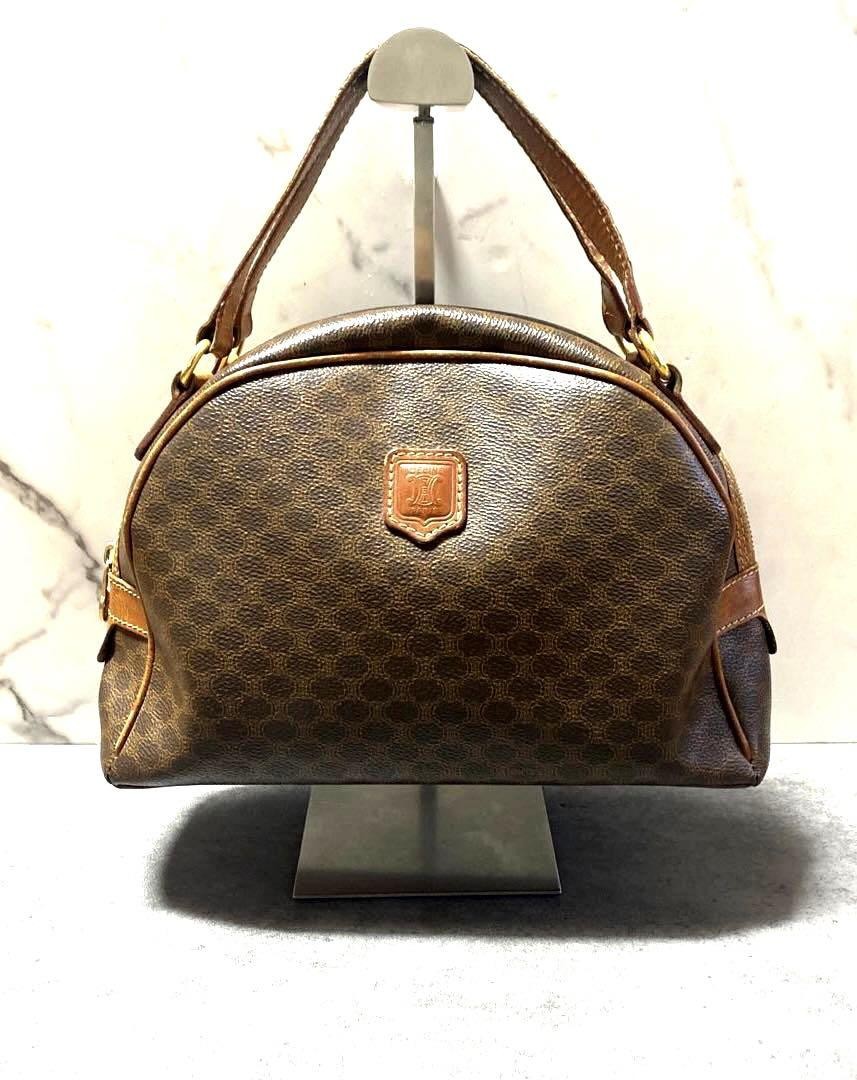 CELINE Macadam Triomphe Leather Handbag in Rich Brown