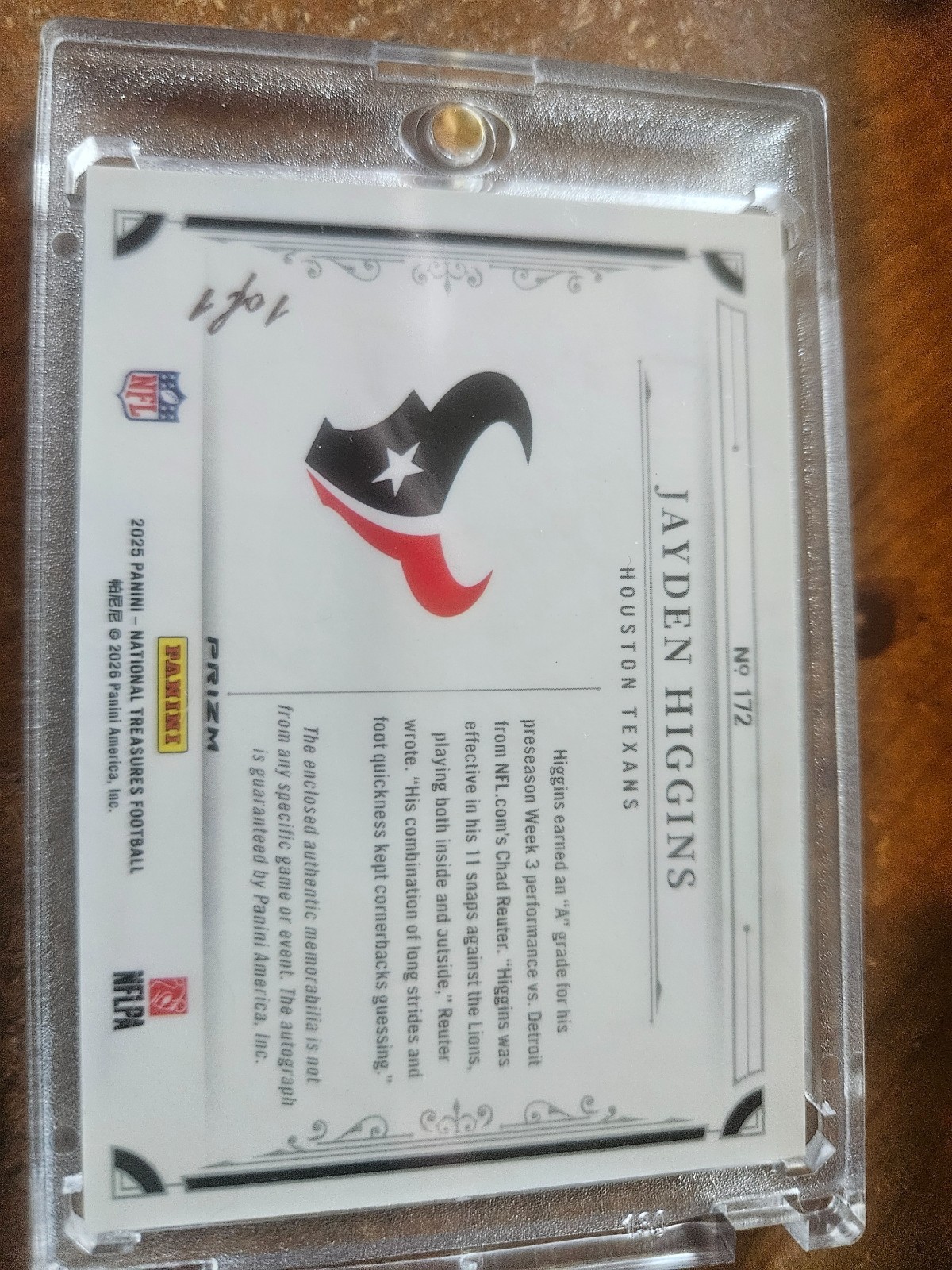 Jayden Higgins National Treasures GOLD VINYL NFL SHIELD 1/1 ROOKIE AUTO $WOW$ view 2