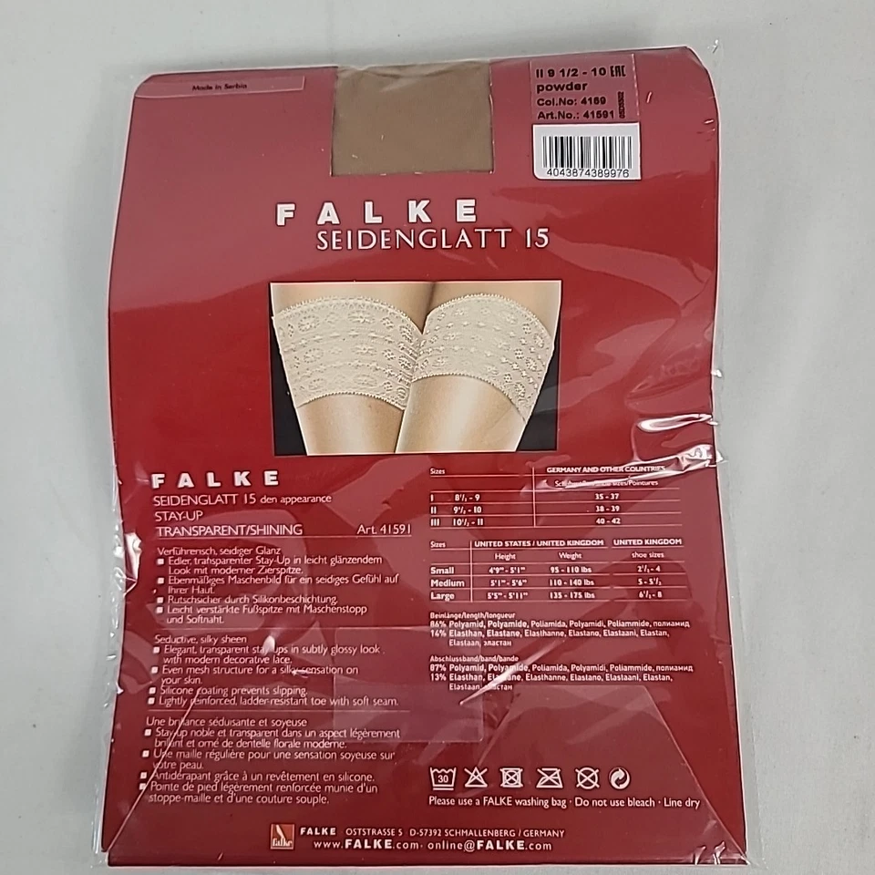 NUEVAS Medias Falke Transparente Seida Lisa 15 Den Polvo Talla 9.5-10 Foto 4 de 4