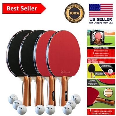 Durable Ping Pong Paddle Set with 8 ITTF Approved Balls & Portable Storage Case