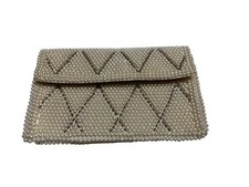 Vintage Bags By Carter Small Ivory Pearl Silver Beaded Clutch Purse Japan