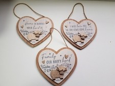 Cute Highland Cow  Wooden Hanging  Hearts Family  love & Home Plaques Home Decor