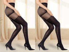 🌟  2 Damen-Strumpfhosen - gemustertes Bein – Schwarz – Größe M/L – Neu  🌟