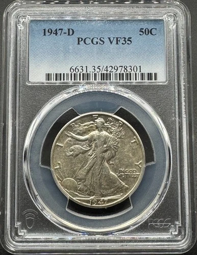1947-D WALKING LIBERTY SILVER HALF DOLLAR PCGS VF35 04GB26