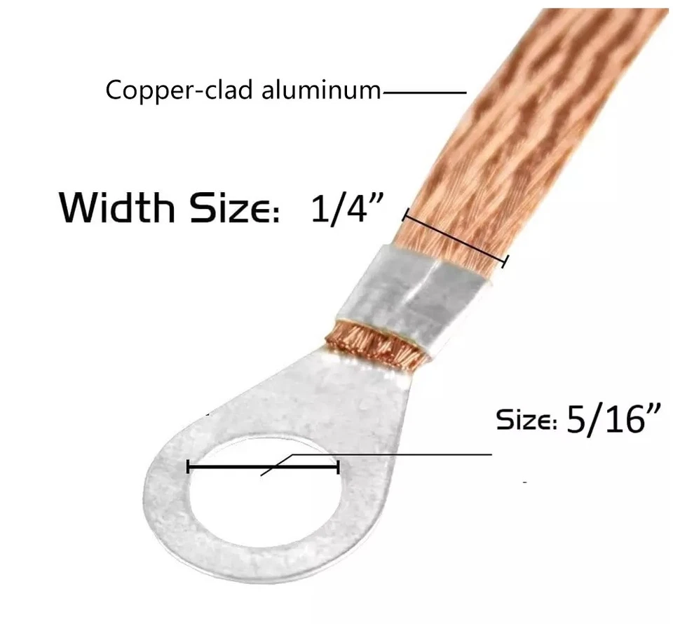 "5x Cable de cobre trenzado universal con correa de tierra para motor automotriz automóvil camión 11,4""" Foto 4 de 4