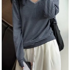 98 Degrees Fly Stripe Cotton V-Neck Knit - Blue