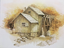 Print of a Water Wheel 8" x 10" Instruction Print in Yellows