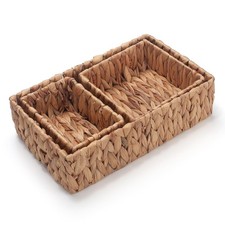 Water Hyacinth Rectangular Storage Basket for Organizing Natural Wicker Baske...
