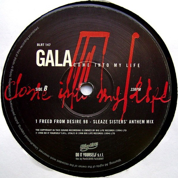 GALA - FREED FROM DESIRE RMX - 12” VINYL RECORD - 90S HOUSE DANCE DJ