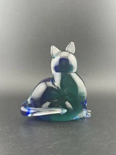 Vintage V. Nason & C. Murano Art Glass Sommerso Cat Figurine *GLOWS*