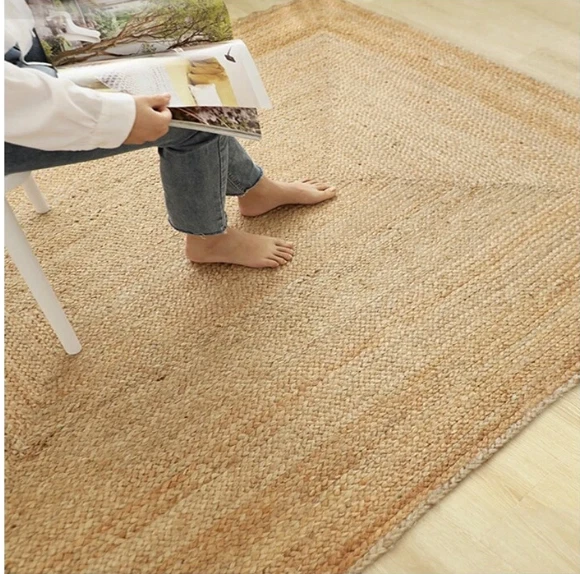 Jute Carpet Rug Rectangle 100% Natural Fiber Area Rug Handmade Hand Woven Rug - Image 2 of 4
