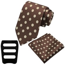 Polka Dot Tie Sets for Men Pink Tie and Handkerchief with Pocket Square Brown