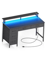  Computer Desk with Power Outlets & LED Light Home Office Desk 39 inch Black