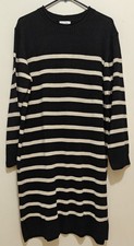 Jessica Simpson Women's Long Sleeve Cozy Sweater Dress Black/Cream Striped Sz L