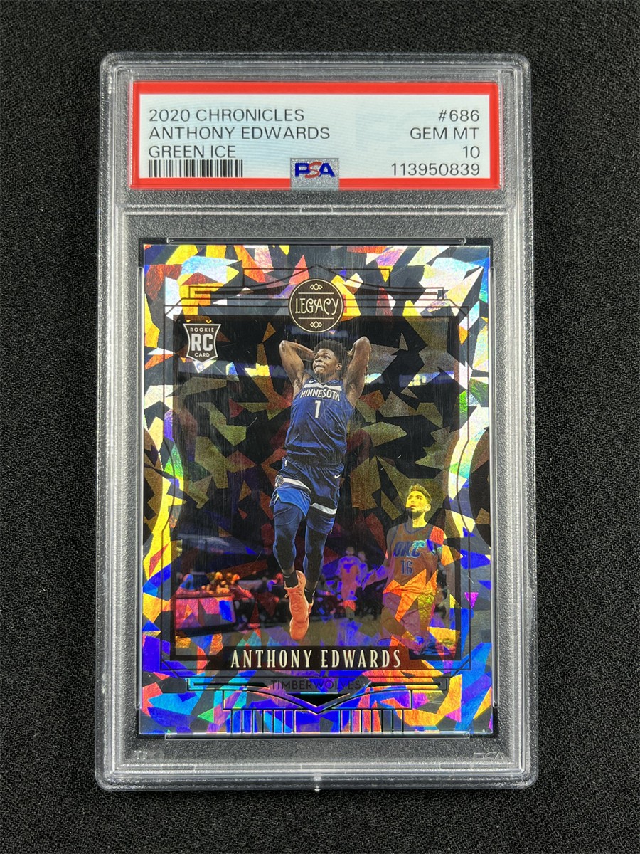 2020-21 Panini Chronicles Legacy Anthony Edwards Green Cracked Ice RC PSA 10 MT