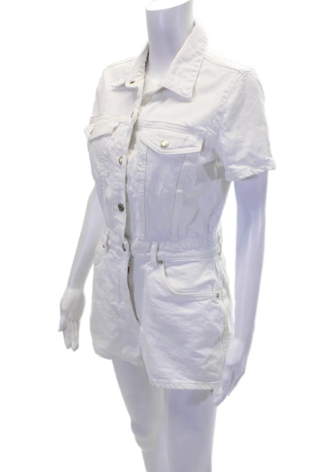 Mameluco de manga corta con botones de mezclilla para mujer Zara blanco algodón talla mediana Foto 2 de 4