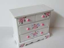WHITE 3 drawer chest decorated with pink roses 1/12th scale very good condition
