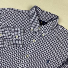 Ralph Lauren Men's Large Button Down Shirt Purple Blue Check Stretch Cotton L/S