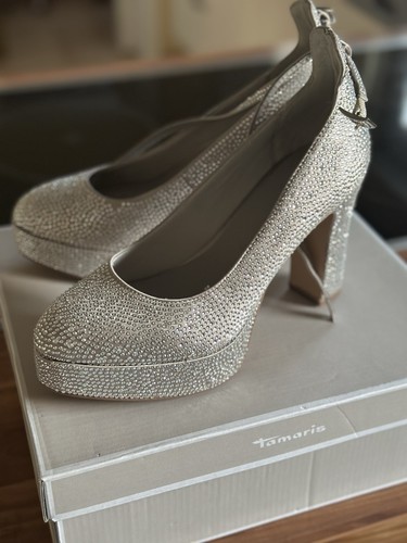 Tamaris Plateau Pumps Strass Gr.37 Luxus Rar Hochzeit Wedding Anschluss - Bild 2 von 9