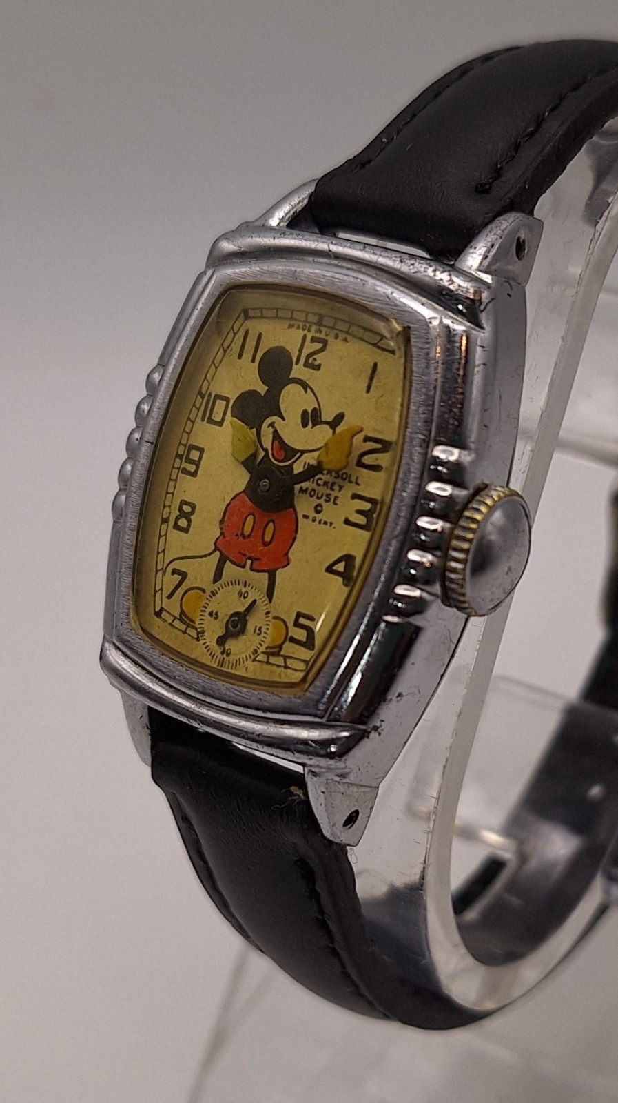 1930's Ingersoll Mickey Mouse Chrome Watch Serviced and Wearable NICE Cond. 1939