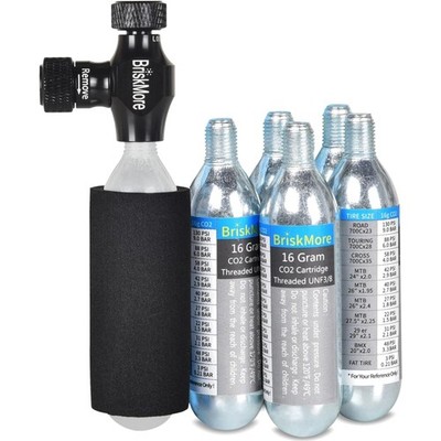 CO2 Inflator Kit mit 5x16g Kartuschen Fahrradpumpe Presta Schrader Aluminium