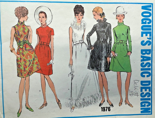 1960s VOGUE Pattern DAY EVENING Dress Mini Maxi FEATHERS!! VOGUE 1976 Sz16 B38