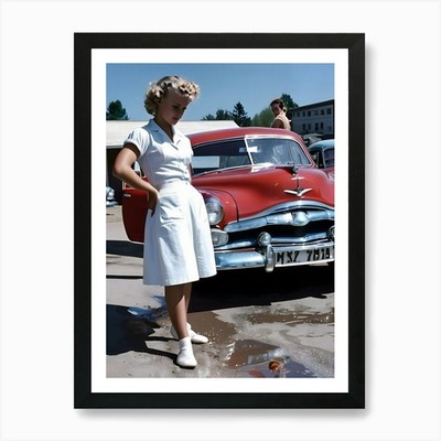 50's Style Community Car Wash Reima Framed Wall Art Poster Canvas Print Picture