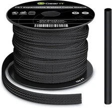 100ft 1/4" PET Expandable Cable Sleeve Wire Loom (Black)