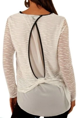 Sexy Damen Lagen Bluse Shirt Chiffon Transparent Streifen 34/36/38 TOP weiß - Bild 1 von 4