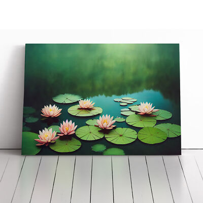 Reflective Water Lily Pond Canvas Wall Art Print Framed Picture Dining Room