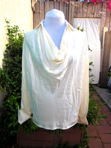 Nina Ricci, Nina Ricci Paris 80s VTG silk satin top tunic French cuffs L Pirate Poet Painter