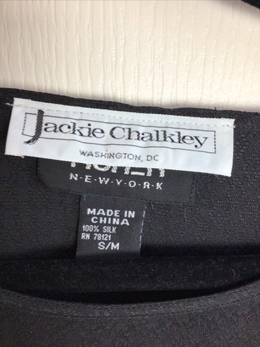 Eileen Fisher for Jackie Chalkely black 100% silk diamond print blouse S/M - Picture 2 of 6
