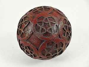 Decorative Ball Sphere Orb Red Metallic Gold Raised Star Designs 4