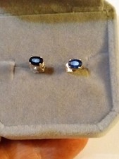 EARTH MINED GEM TESTED OVAL BLUE SAPPHIRE 925 STERLING SILVER EARRINGS