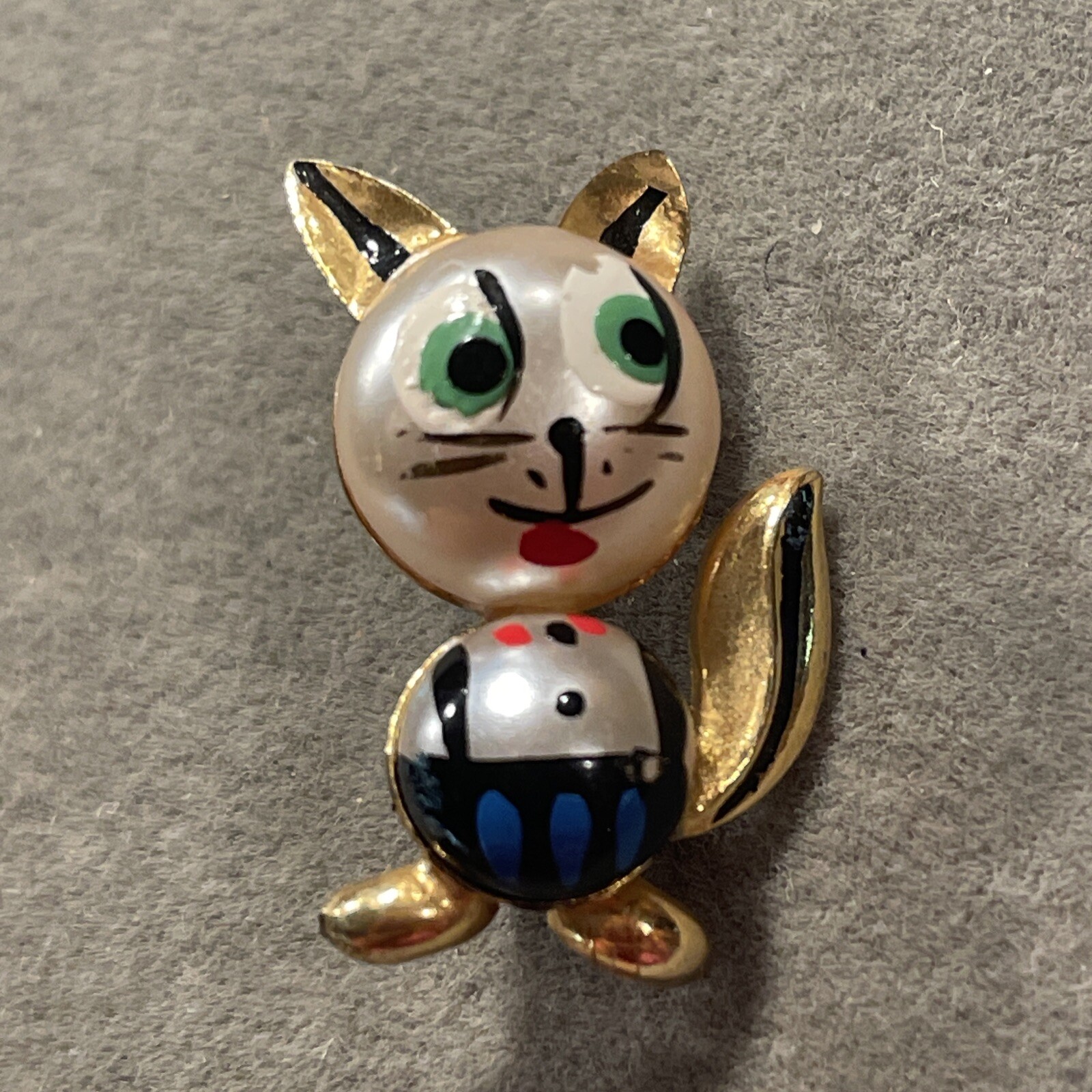 Vintage Spain Jelly Belly Fox Gold Tone Hand-Painted Brooch Pin